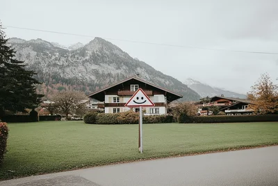 Alpenländisches Wohnhaus mit freundlichem Straßenschild – Symbol für erfolgreiche Mieterwahl im Allgäu
